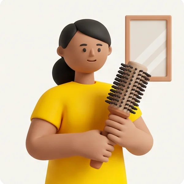Peluquera con un cepillo redondo